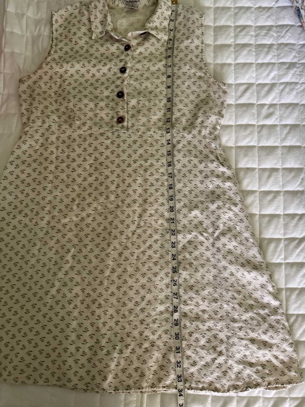 Bohemia 100% Linen Sleeveless Cream Collared Button-Front Dress Size Medium - Picture 12 of 12